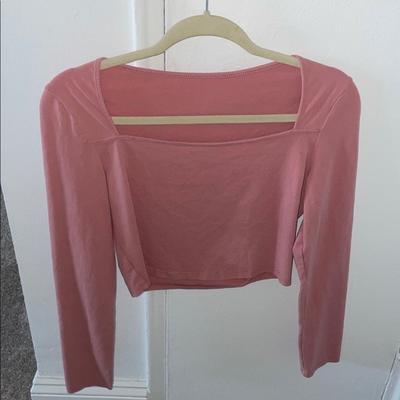 Tops - Pink - Long Sleeve Square Neck Crop Top